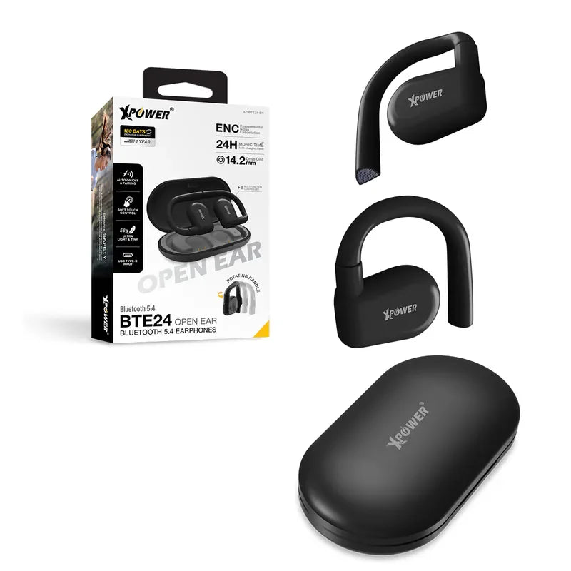 XPower Open Ear Bluetooth 5.4 Earphones - Black - Tashqila XPower Open Ear Bluetooth 5.4 Earphones - Black - Tashqila